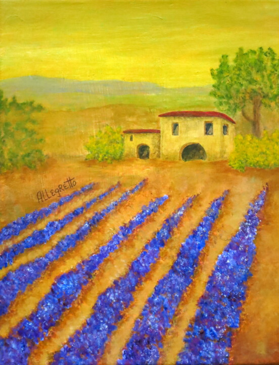 Peinture intitulée "LAVENDER FARM IN TU…" par Allegretto, Œuvre d'art originale, Acrylique