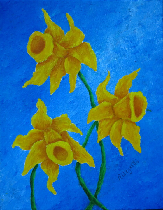 Painting titled "DAFFODILS FOR NONI" by Allegretto, Original Artwork, Acrylic