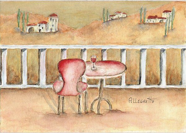 Painting titled "Tuscan Sunset" by Allegretto, Original Artwork, Watercolor