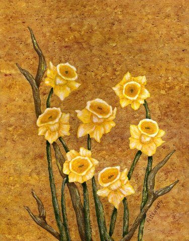Painting titled "Daffodil Glaze" by Allegretto, Original Artwork, Acrylic