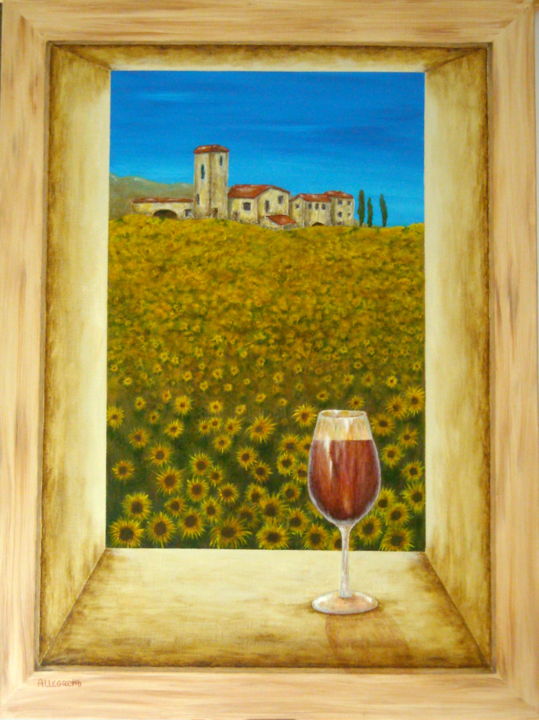 Painting titled "Veduta di Faicchio" by Allegretto, Original Artwork, Acrylic Mounted on Wood Stretcher frame