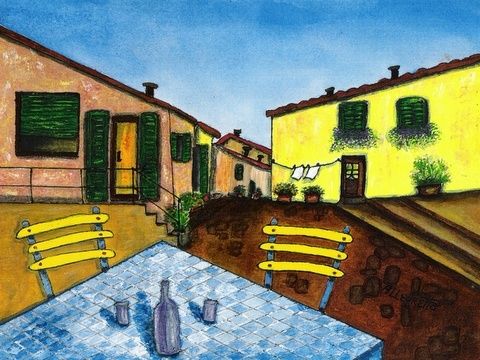 Painting titled "La Piazzetta" by Allegretto, Original Artwork, Acrylic