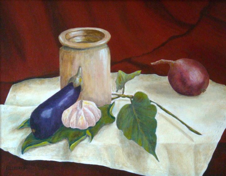 Painting titled "Tuscan Table" by Allegretto, Original Artwork, Acrylic