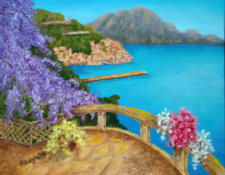 Schilderij getiteld "Amalfi Coast" door Allegretto, Origineel Kunstwerk, Acryl
