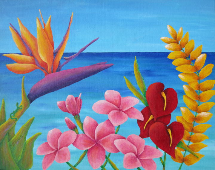 Painting titled "Tropical View" by Allegretto, Original Artwork, Acrylic