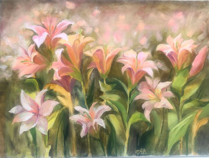 Schilderij getiteld "Pure lilies" door Elena Afanasieva, Origineel Kunstwerk, Olie