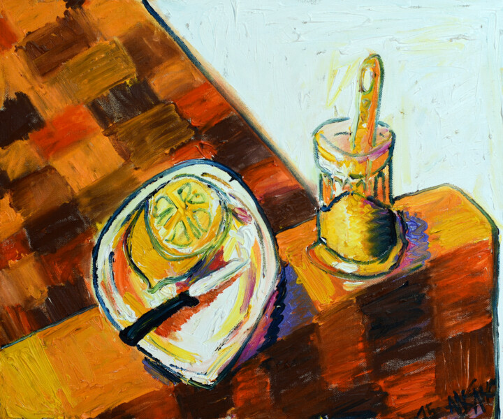 Картина под названием "Black-tea-with-lemon" - Allians, Подлинное произведение искусства, Масло