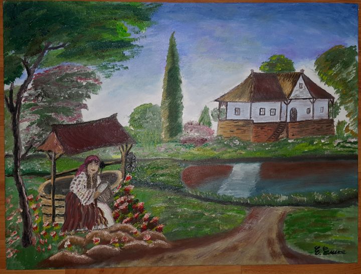 Painting titled "Sweet home" by Enescu Elena, Original Artwork, Oil
