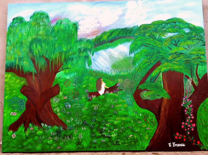 Painting titled "Eden" by Enescu Elena, Original Artwork, Oil