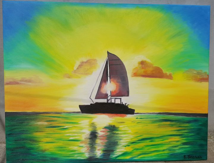 Painting titled "Sunrise" by Enescu Elena, Original Artwork, Oil