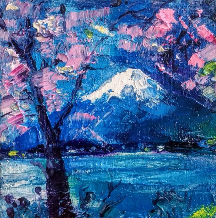 Painting titled "Japanese landscape…" by Skorokhoart, Original Artwork, Oil