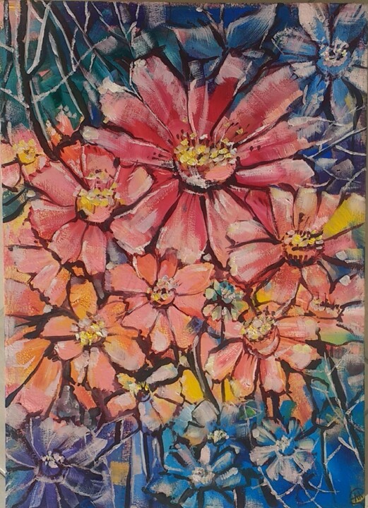 Картина под названием "Bright flowers Ombr…" - Skorokhoart, Подлинное произведение искусства, Масло