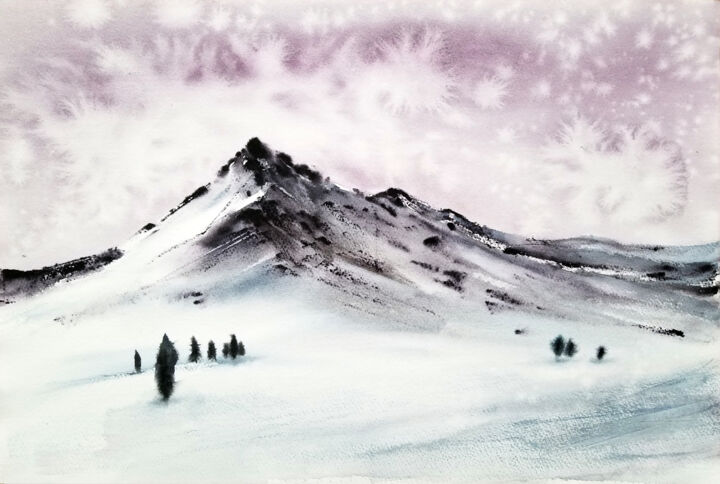 Painting titled "Mountain landscape…" by Svetlana Yumatova, Original Artwork, Watercolor