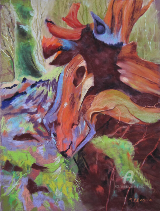 Painting titled "Créature étrange" by Claudette Allosio, Original Artwork, Pastel