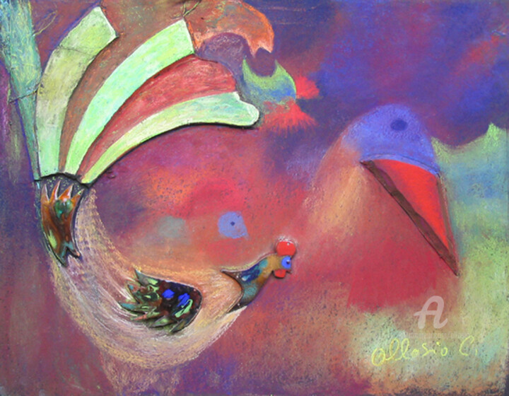 Painting titled "le-coq-3d.jpg" by Claudette Allosio, Original Artwork, Pastel