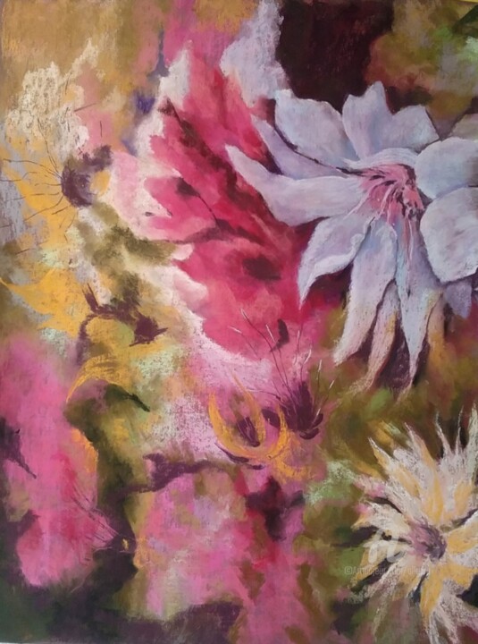 Painting titled "floral printanier" by Claudette Allosio, Original Artwork, Pastel