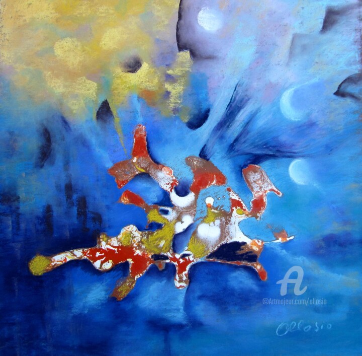 Pintura intitulada "Esprit dragon de mer" por Claudette Allosio, Obras de arte originais, Pastel
