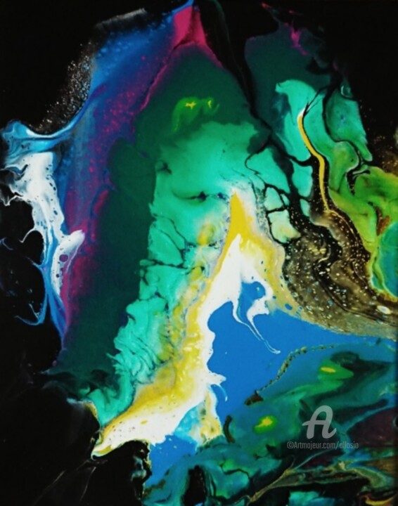 Peinture intitulée "Symphonie turquoise" par Claudette Allosio, Œuvre d'art originale, Acrylique
