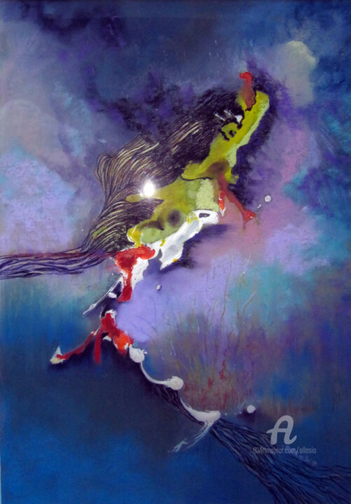 Painting titled "Le fil d'Ariane2" by Claudette Allosio, Original Artwork, Pastel