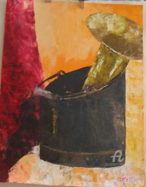 Painting titled "seau et trompette" by Claudette Allosio, Original Artwork