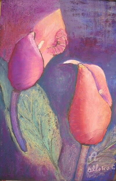 Malerei mit dem Titel "duo d'arums" von Claudette Allosio, Original-Kunstwerk, Pastell