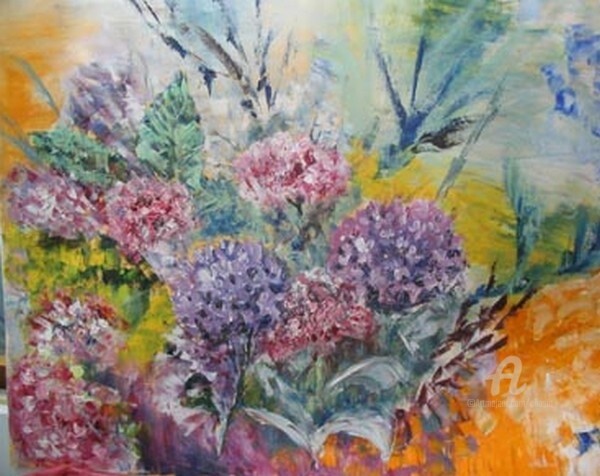 Malerei mit dem Titel "les hortensias" von Claudette Allosio, Original-Kunstwerk