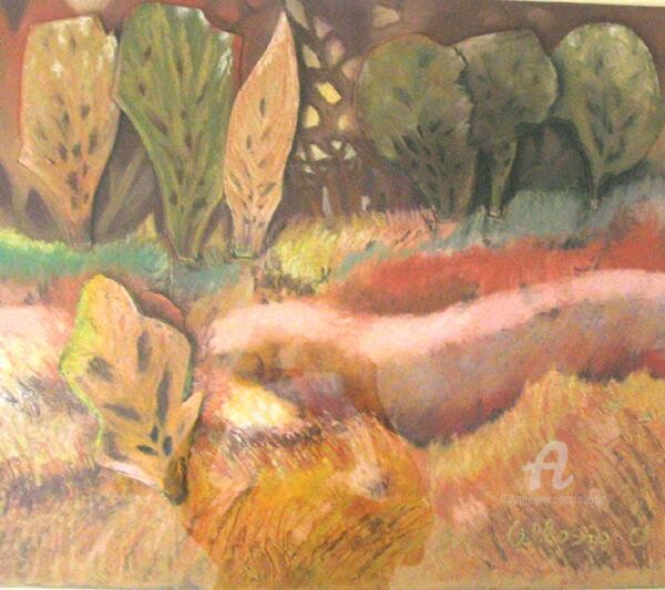 Painting titled "nature sereine" by Claudette Allosio, Original Artwork, Pastel
