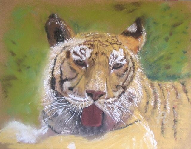 Peinture intitulée "regard tigré" par Claudette Allosio, Œuvre d'art originale, Huile