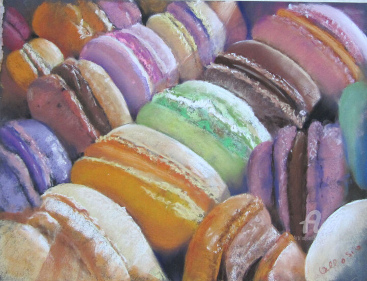 Картина под названием "macarons en boite" - Claudette Allosio, Подлинное произведение искусства, Пастель