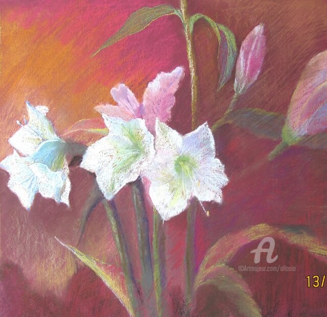Pintura intitulada "fleurs d'amaryllis" por Claudette Allosio, Obras de arte originais, Outro