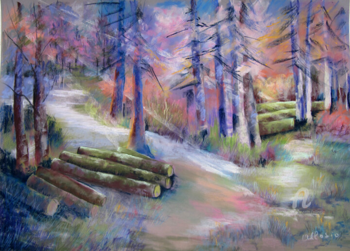 Peinture intitulée "Ces arbres qui cach…" par Claudette Allosio, Œuvre d'art originale, Pastel