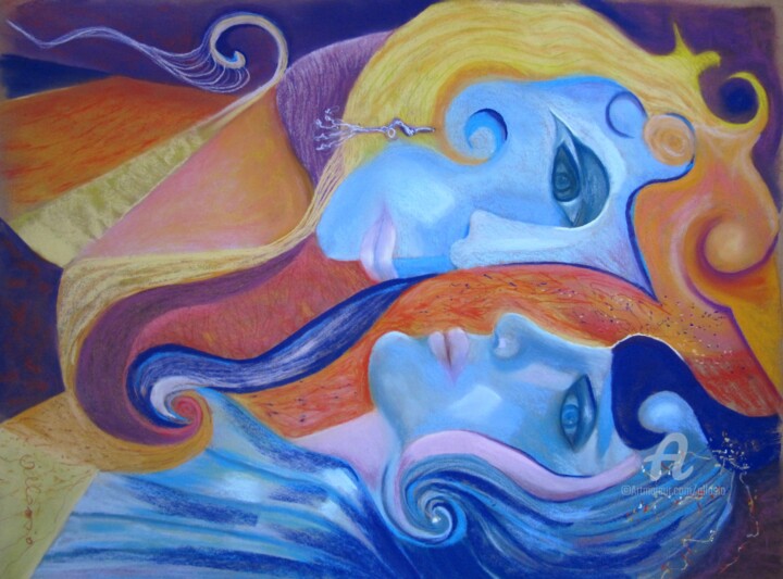 Painting titled "la masque et la fem…" by Claudette Allosio, Original Artwork, Other