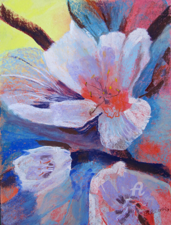 Peinture intitulée "cerisiers en fleur#…" par Claudette Allosio, Œuvre d'art originale, Pastel