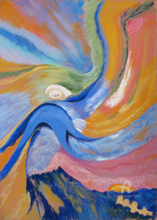 Painting titled "impression-lagon2.j…" by Claudette Allosio, Original Artwork, Pastel