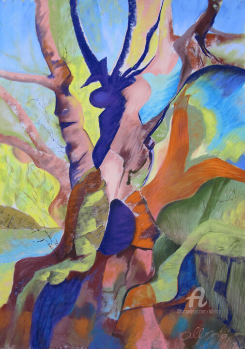 Painting titled "Il était un arbre" by Claudette Allosio, Original Artwork, Pastel
