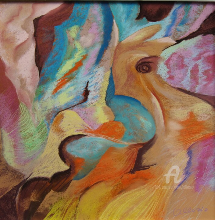 Peinture intitulée "avec-oeil-de-lynx.j…" par Claudette Allosio, Œuvre d'art originale, Pastel