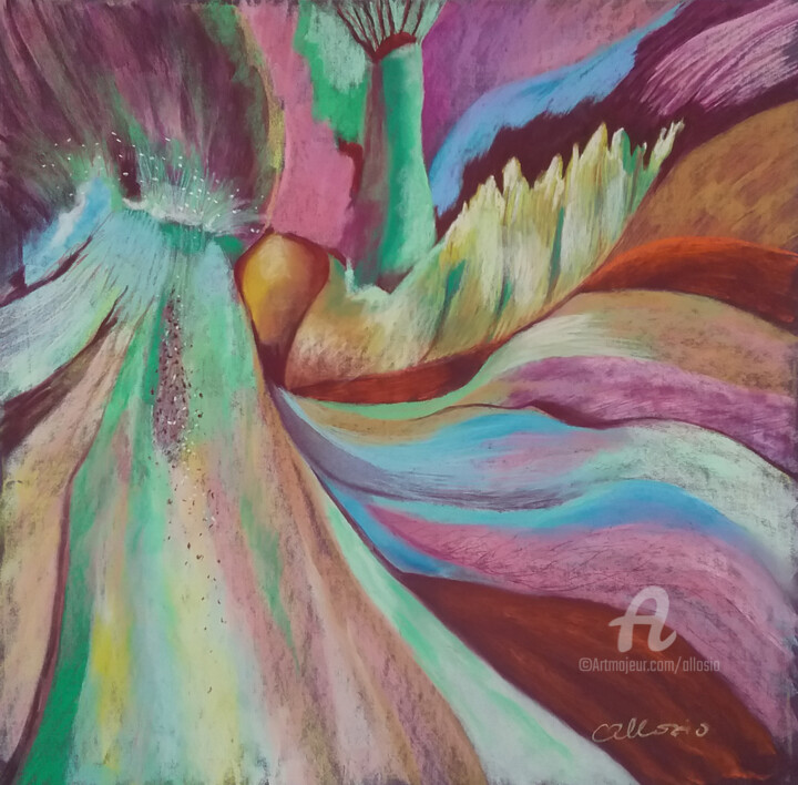 Painting titled "Au coeur d'un iris" by Claudette Allosio, Original Artwork, Pastel