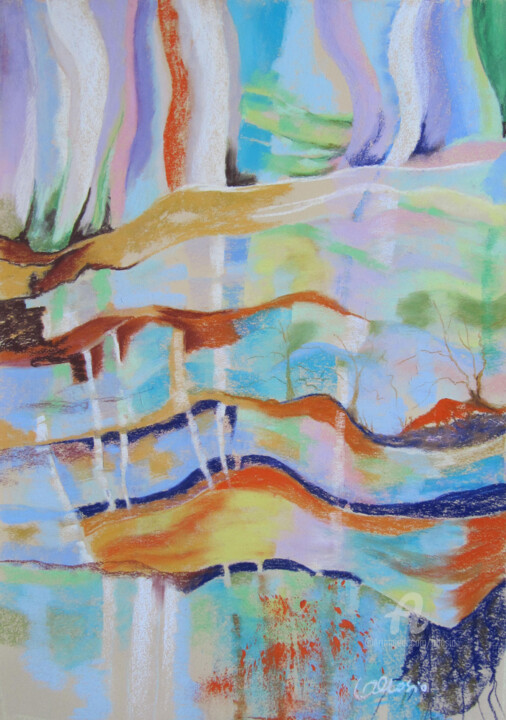 Pintura titulada "rivière cristalline" por Claudette Allosio, Obra de arte original, Pastel