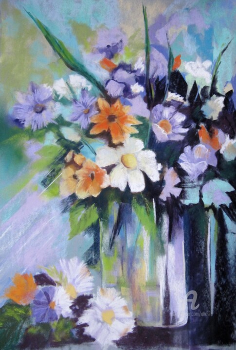 Painting titled "Bouquet Clémentine" by Claudette Allosio, Original Artwork, Pastel