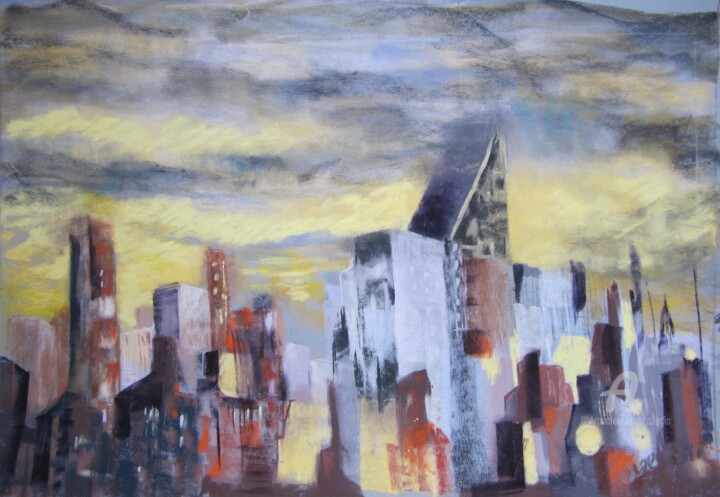 Painting titled "Jour de pollution u…" by Claudette Allosio, Original Artwork, Pastel