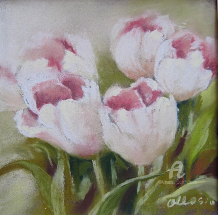 Peinture intitulée "tulipes-festonnees" par Claudette Allosio, Œuvre d'art originale, Pastel