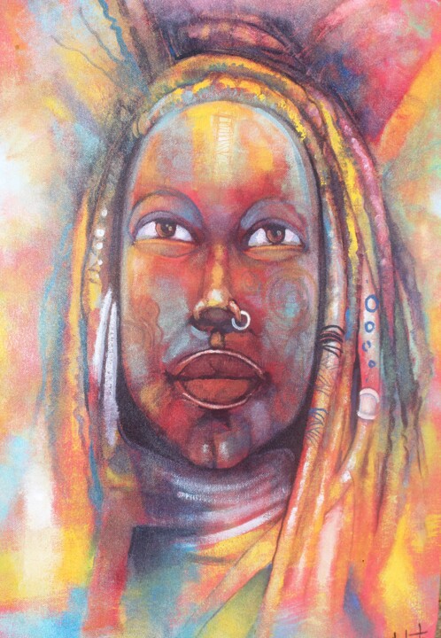 Painting titled "African Queen" by Ally José Moiane, Original Artwork, Acrylic
