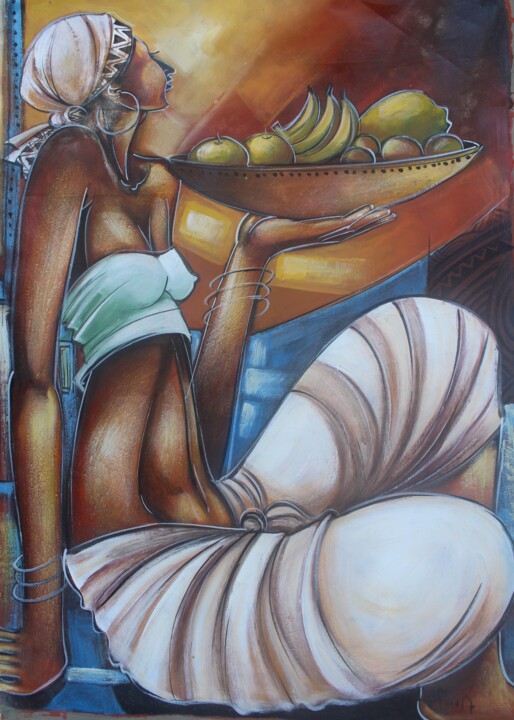 Картина под названием "Lolita e as frutas-…" - Ally José Moiane, Подлинное произведение искусства, Масло
