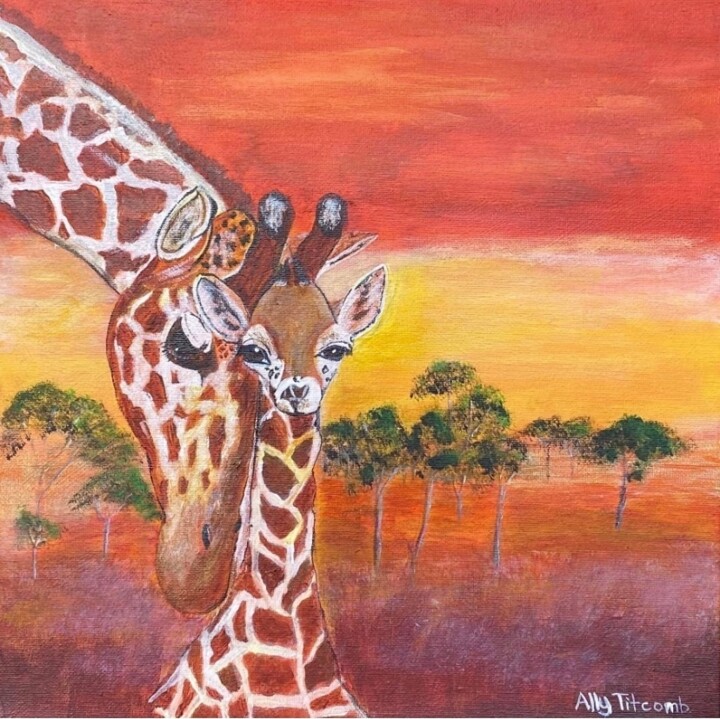 Painting titled "Giraffes" by Ally Titcomb, Original Artwork, Acrylic