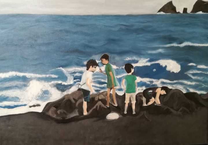 Pintura intitulada "En la playa/In the…" por Alma Diaz, Obras de arte originais, Óleo