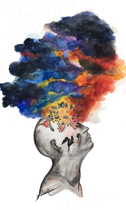Peinture intitulée "Supplément d'âme" par Almakan, Œuvre d'art originale, Aquarelle