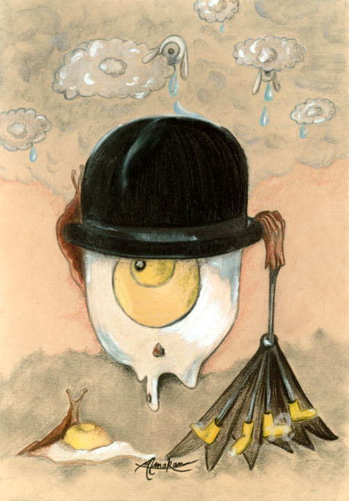 Tekening getiteld "Il pleut, il pleut…" door Almakan, Origineel Kunstwerk, Pastel