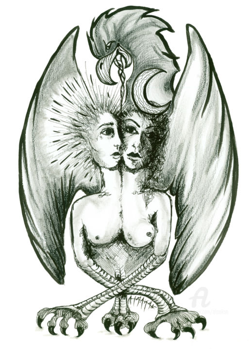 「L'hermaphrodite」というタイトルの描画 Almakanによって, オリジナルのアートワーク, インク