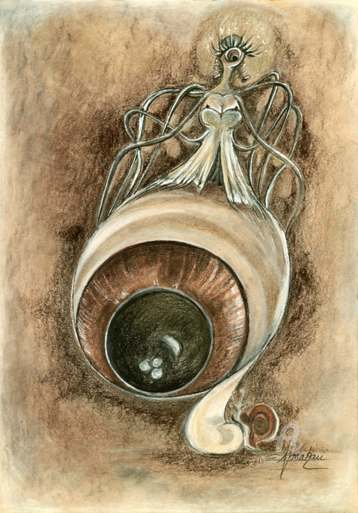Dibujo titulada "Spider Eye 1" por Almakan, Obra de arte original, Pastel