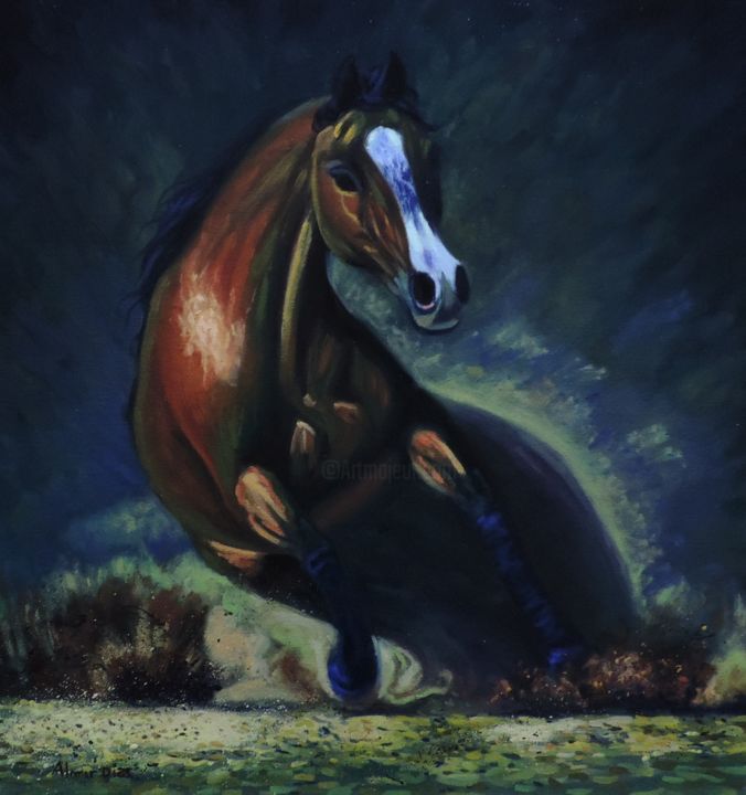 Painting titled "cavalo de corrida" by Almir Pereira Dias, Original Artwork, Oil